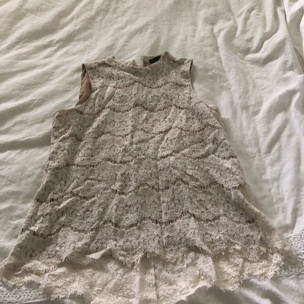 Cream sleeveless lace high neck blouse